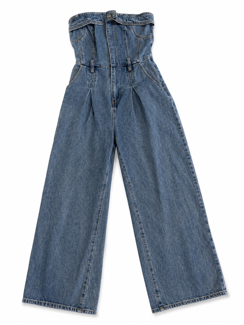 Forever 21 Strapless High-Waist Wide Leg Jeans - Blue
